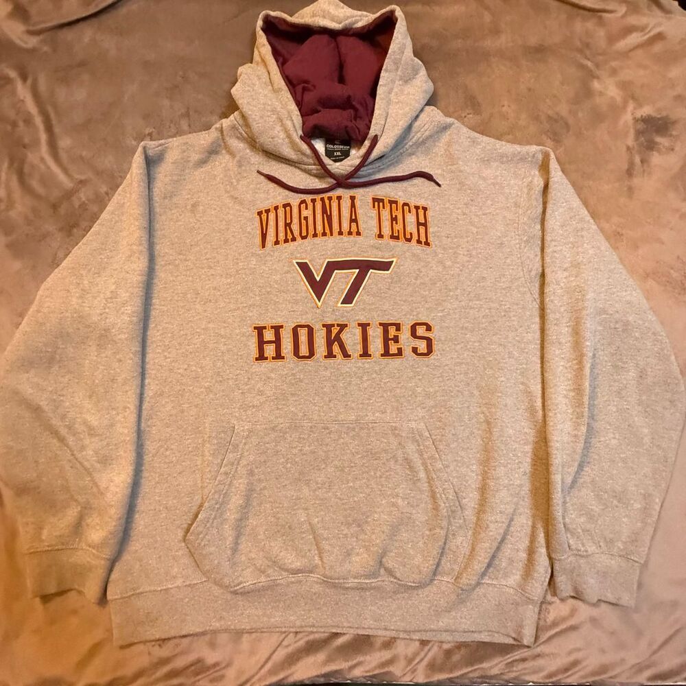 Colosseum Virginia Tech Hokies Grey Hoodie Sweatshirt Size XXL